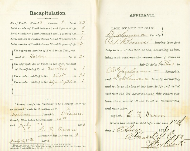 Harlem Township Enumeration of Youth Sub-District 2, July 25th, 1896 (p. 6)