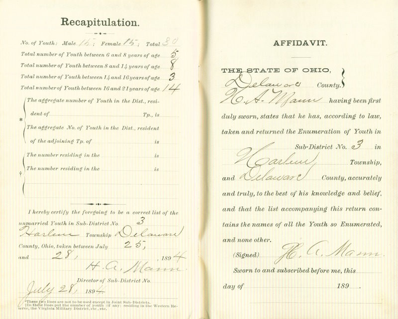 Harlem Township Enumeration of Youth Sub-District 3, July 25, 1894 (p. 6)