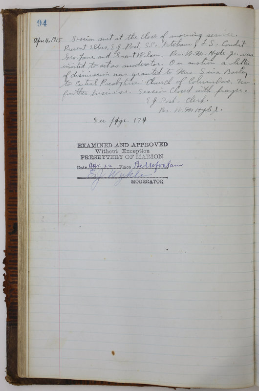 Sessional Records of the 1st Presbyterian Church of Trenton Delaware County Ohio 1873-1937 (p. 98)