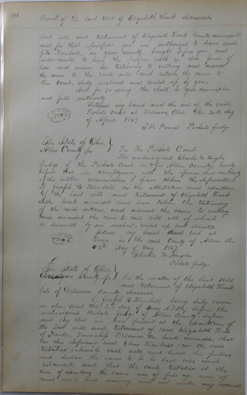 Delaware County Ohio Will Records Vol. 4 1859-1869 (p. 364)