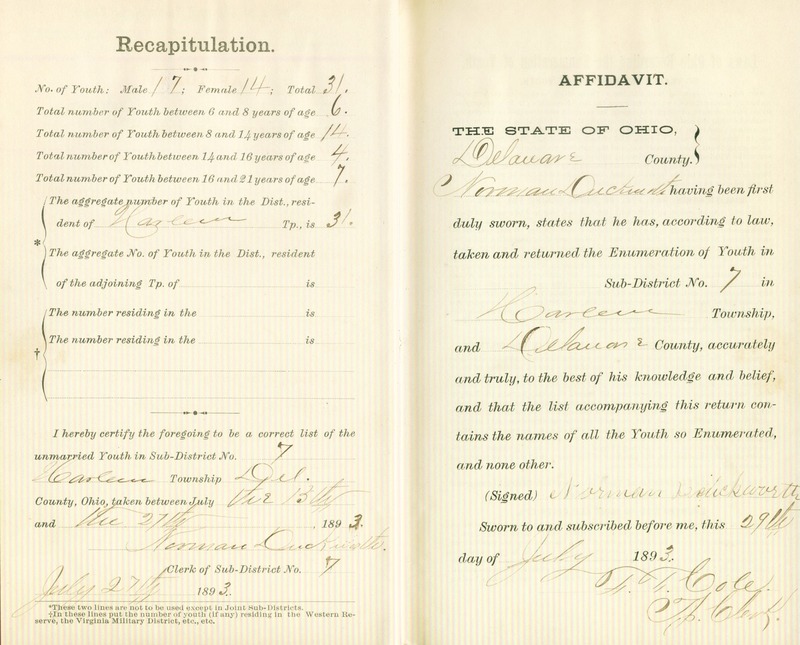 Harlem Township Enumeration of Youth Sub-District 7, July 29, 1893 (p. 6)