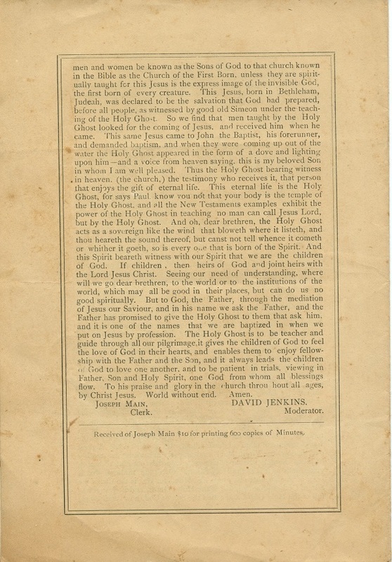 Minutes of the Forty-Sixth Annual Session of the Owl Creek Harmony Regular Baptist Association Begun and Held With Marlborough Church, Delaware County, O. (p. 8)