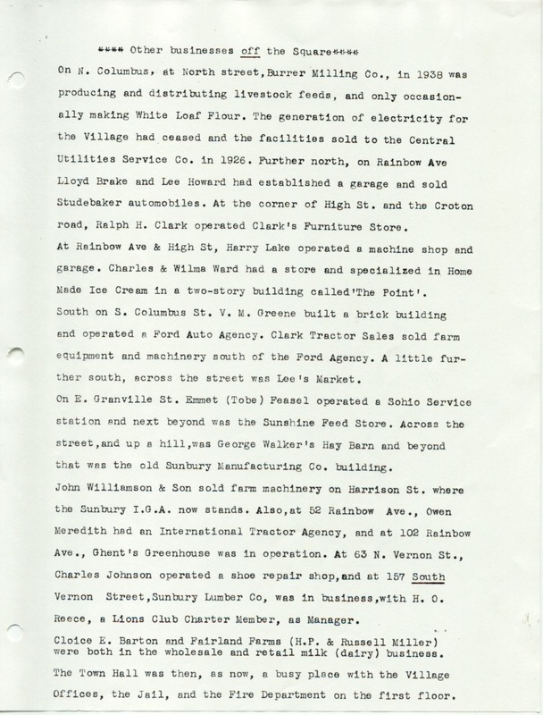 The Sunbury and Galena Communities and how they were in 1938 when Sunbury Lions Club Originated (p. 7)