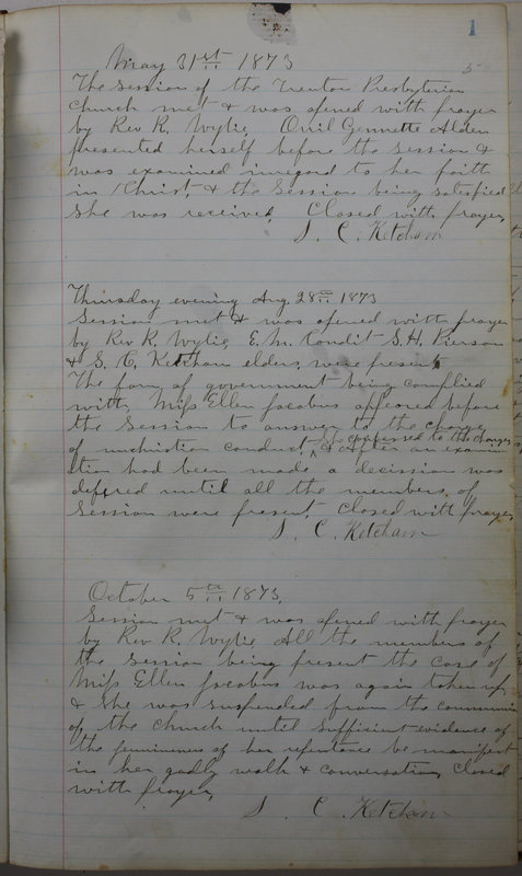 Sessional Records of the 1st Presbyterian Church of Trenton Delaware County Ohio 1873-1937 (p. 7)