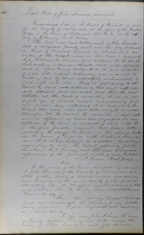 Delaware County Ohio Will Records Vol. 3 1850-1859 (p. 218)