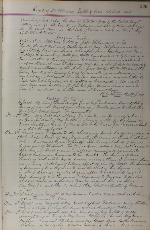 Delaware County Ohio Will Records Vol. 5 1869-1876 (p. 432)