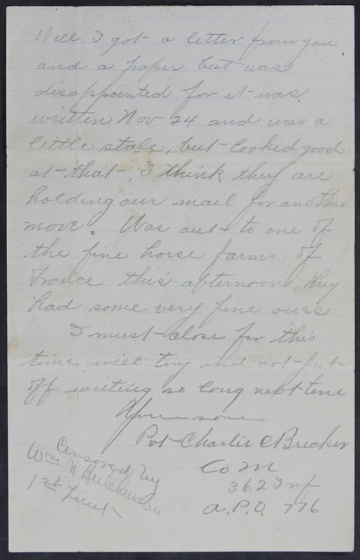 Charlie C. Bricker World War I Letters (p. 91)