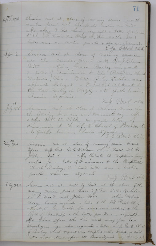 Sessional Records of the 1st Presbyterian Church of Trenton Delaware County Ohio 1873-1937 (p. 75)