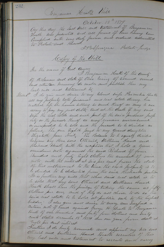 Delaware County Ohio Will Records Vol. 6 1876-1883 (p. 289)