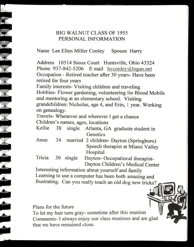 Big Walnut High School Class of 1955. [Supplement] (15)