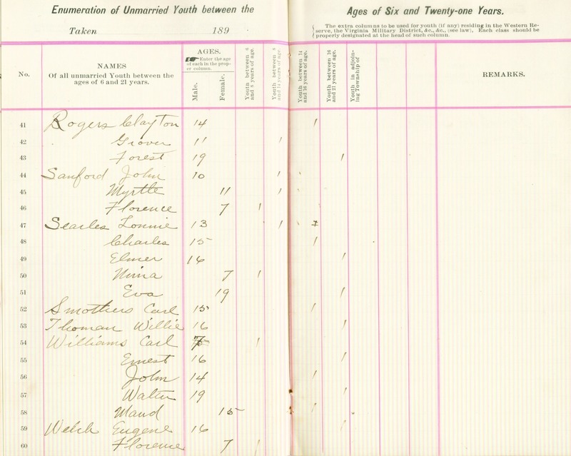 Harlem Township Enumeration of Youth Sub-District 1, July 25th, 1896 (p. 6)