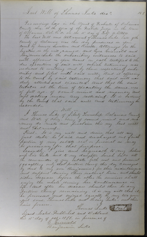 Delaware County Ohio Will Records Vol. 3 1850-1859 (p. 215)