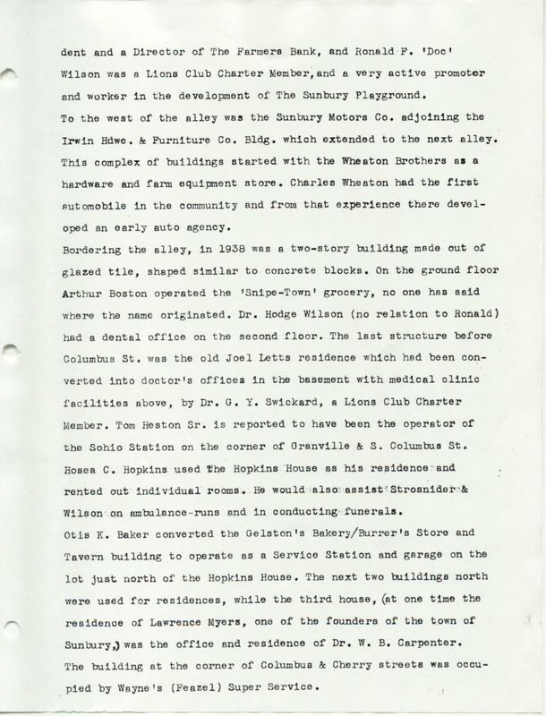 The Sunbury and Galena Communities and how they were in 1938 when Sunbury Lions Club Originated (p. 6)