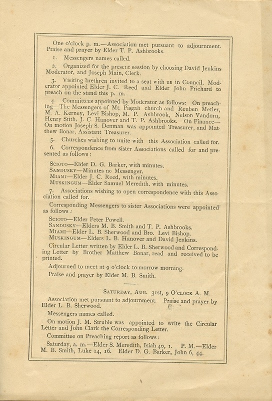 Minutes of the Forty-Sixth Annual Session of the Owl Creek Harmony Regular Baptist Association Begun and Held With Marlborough Church, Delaware County, O. (p. 3)