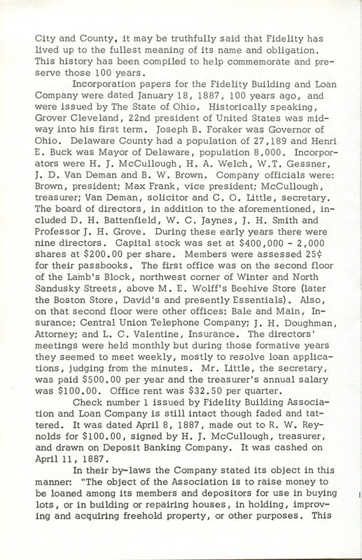 Fidelity Federal Savings and Loan Association 100 Years (p. 5)