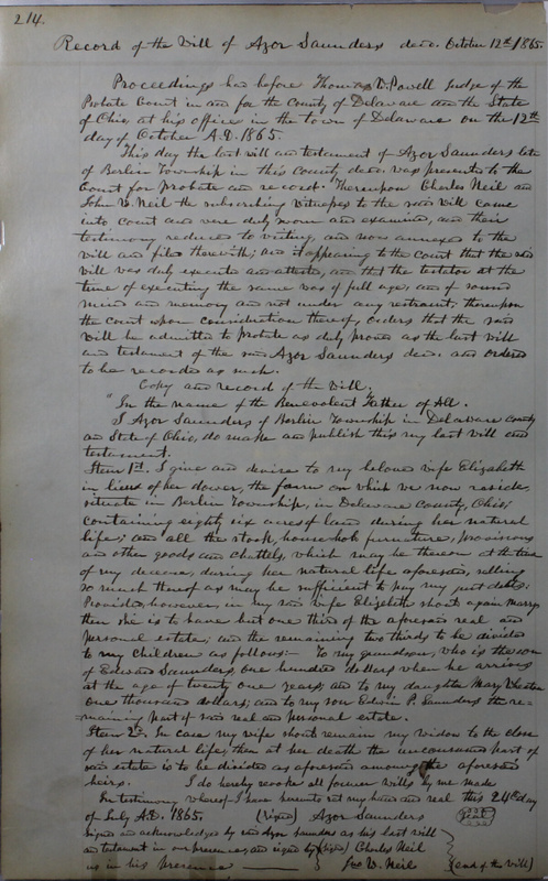 Delaware County Ohio Will Records Vol. 4 1859-1869 (p. 246)