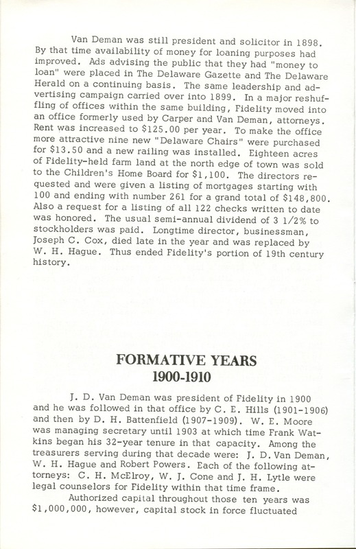 Fidelity Federal Savings and Loan Association 100 Years (p. 7)