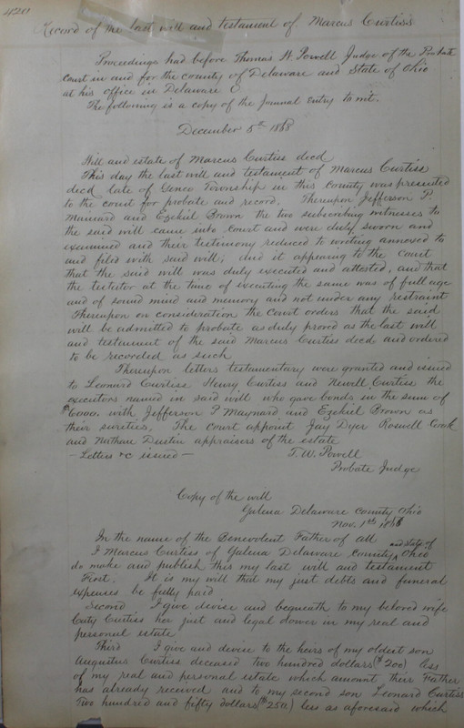 Delaware County Ohio Will Records Vol. 4 1859-1869 (p. 452)