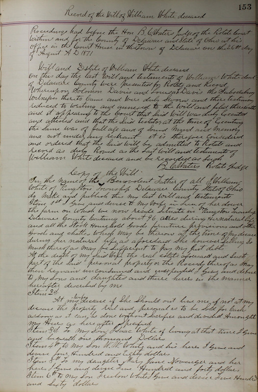 Delaware County Ohio Will Records Vol. 5 1869-1876 (p. 186)