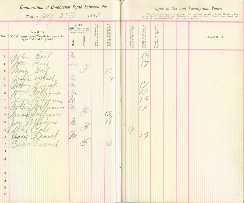 Harlem Township Enumeration of Youth Sub-District 9, July 27, 1893  (p. 4)