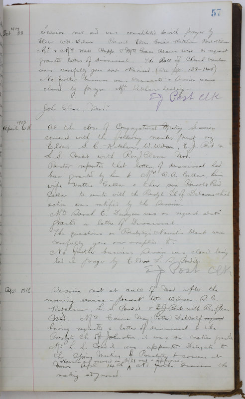 Sessional Records of the 1st Presbyterian Church of Trenton Delaware County Ohio 1873-1937 (p. 61)