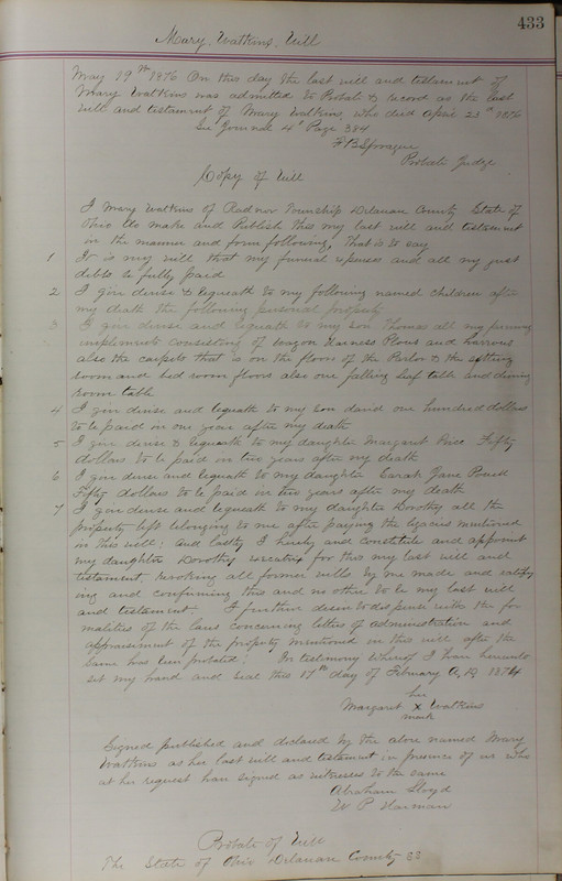 Delaware County Ohio Will Records Vol. 5 1869-1876 (p. 466)