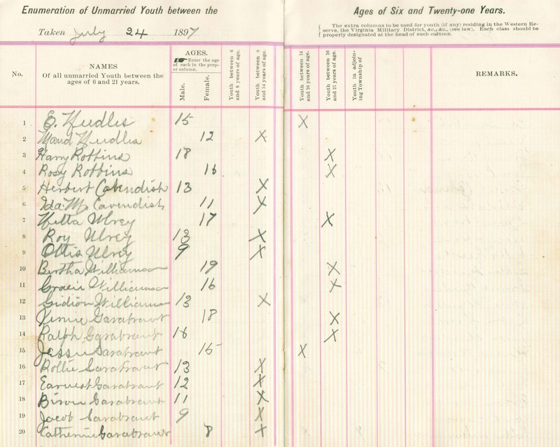 Harlem Township Enumeration of Youth Sub-District 5, July 24, 1897 (p. 4)