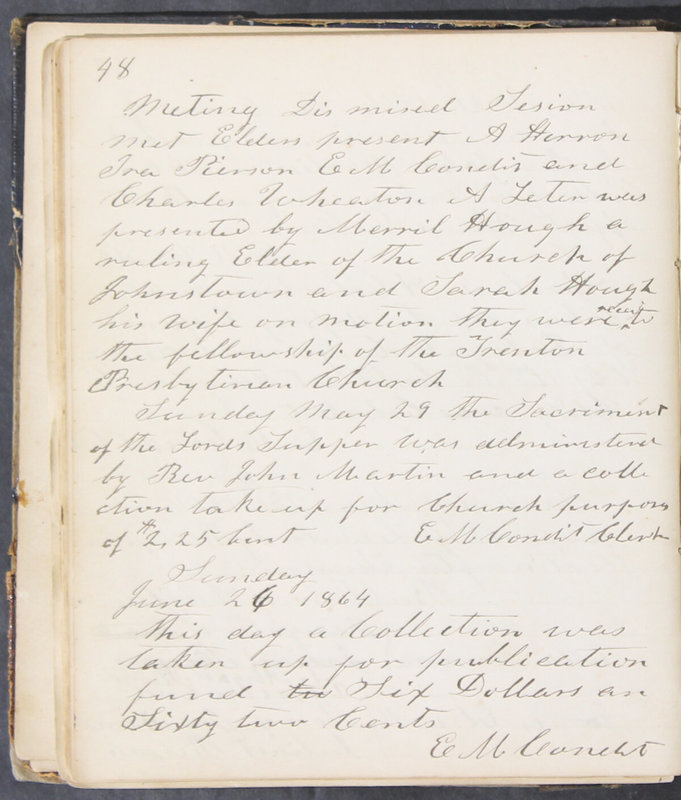 Sessional Records of the 1st Presbyterian Church of Trenton, Delaware Co., Ohio, 1831 (p. 54)