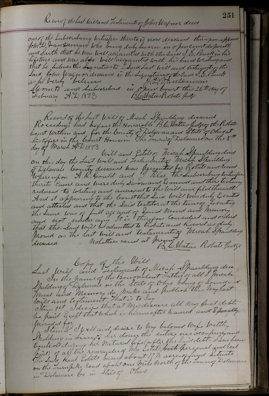 Delaware County Ohio Will Records Vol. 5 1869-1876 (p. 284)