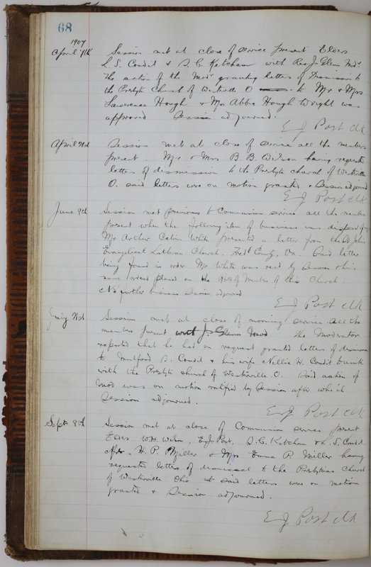 Sessional Records of the 1st Presbyterian Church of Trenton Delaware County Ohio 1873-1937 (p. 72)