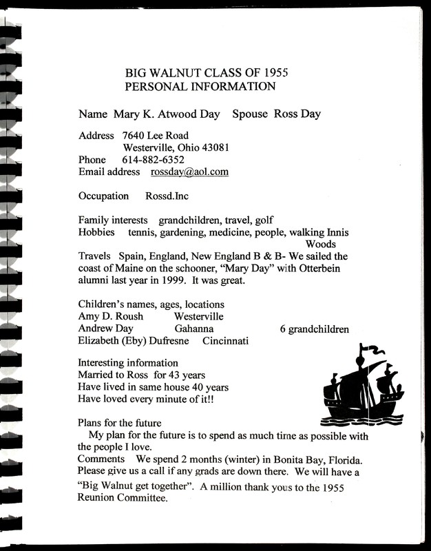 Big Walnut High School Class of 1955. [Supplement] (17)