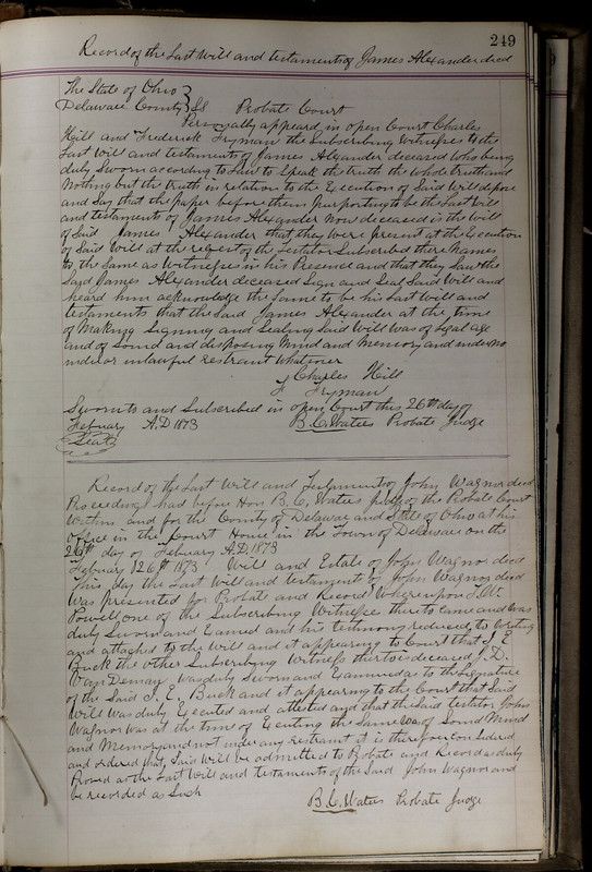 Delaware County Ohio Will Records Vol. 5 1869-1876 (p. 282)