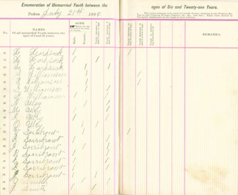 Harlem Township Enumeration of Youth Sub-District 5, July 21, 1894 (p. 5)