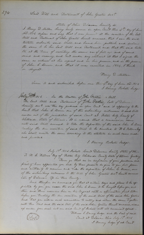 Delaware County Ohio Will Records Vol. 3 1850-1859 (p. 346)