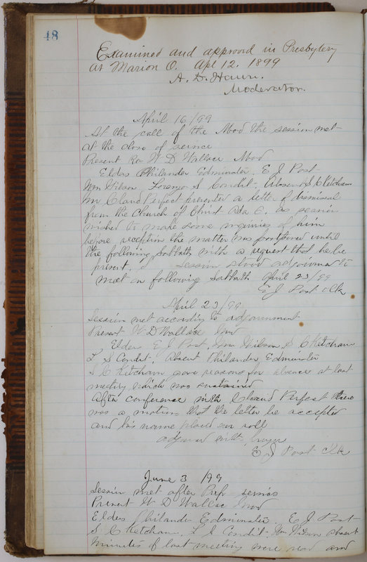 Sessional Records of the 1st Presbyterian Church of Trenton Delaware County Ohio 1873-1937 (p. 52)