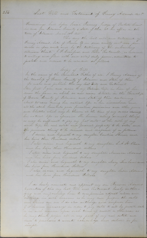 Delaware County Ohio Will Records Vol. 3 1850-1859 (p. 286)