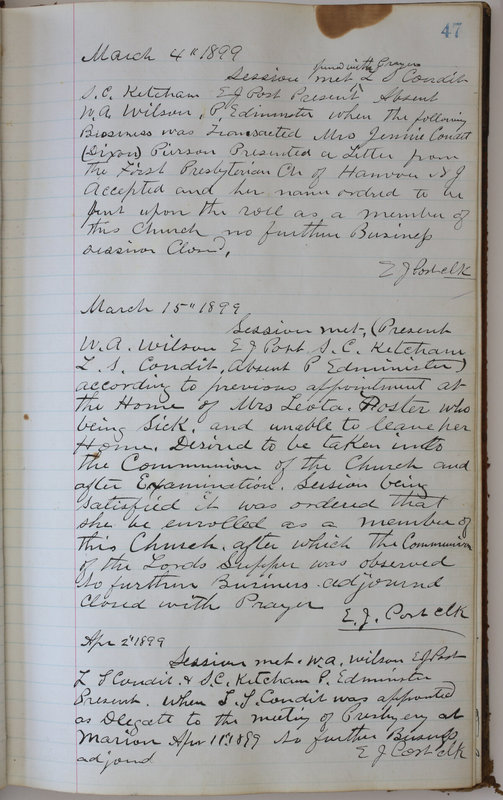 Sessional Records of the 1st Presbyterian Church of Trenton Delaware County Ohio 1873-1937 (p. 51)