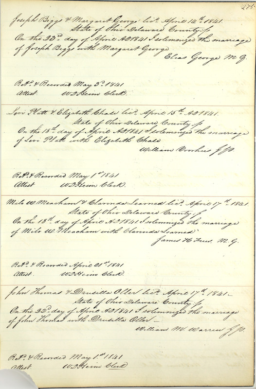 Marriage Records Vol.1 1835-1845 (p. 279)