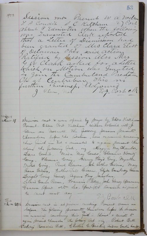 Sessional Records of the 1st Presbyterian Church of Trenton Delaware County Ohio 1873-1937 (p. 57)