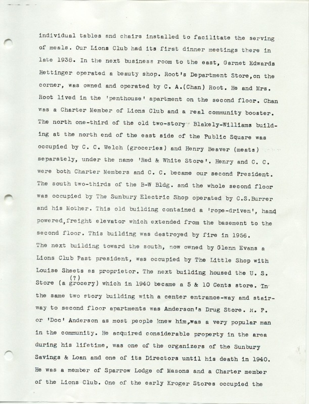 The Sunbury and Galena Communities and how they were in 1938 when Sunbury Lions Club Originated (p. 3)