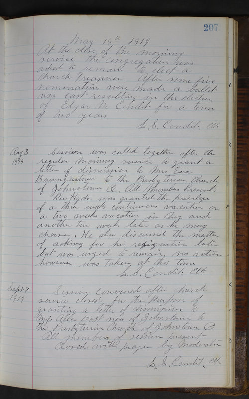 Sessional Records of the 1st Presbyterian Church of Trenton Delaware County Ohio 1873-1937 (p. 195)