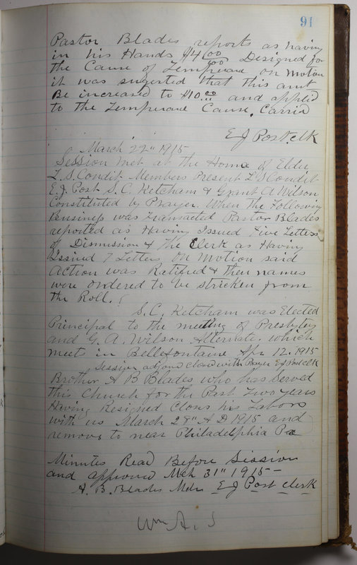 Sessional Records of the 1st Presbyterian Church of Trenton Delaware County Ohio 1873-1937 (p. 95)