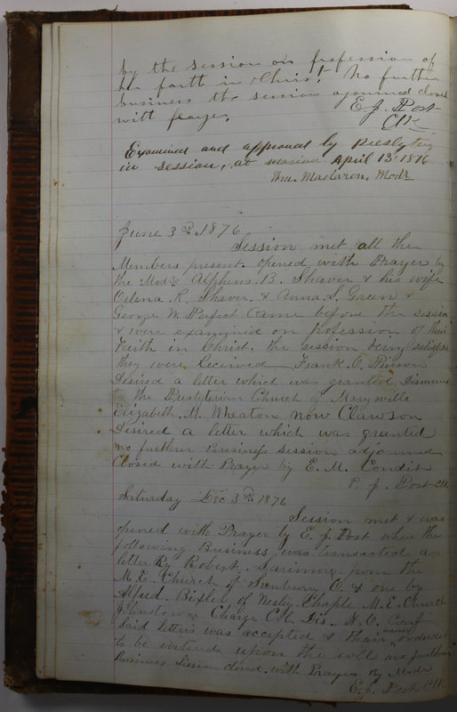 Sessional Records of the 1st Presbyterian Church of Trenton Delaware County Ohio 1873-1937 (p. 12)