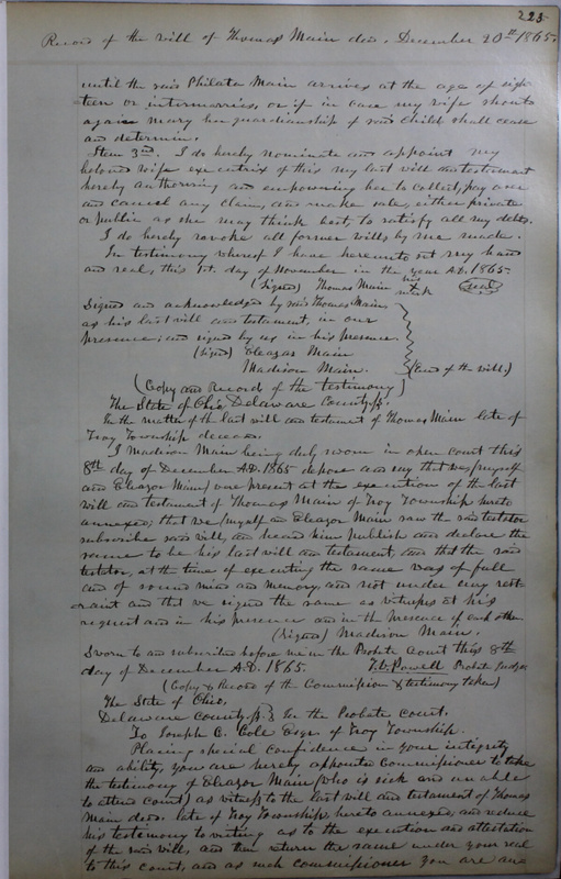 Delaware County Ohio Will Records Vol. 4 1859-1869 (p. 255)