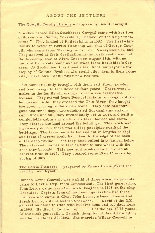 Berlin Township Program of the Delaware County Historical Society (p. 3)