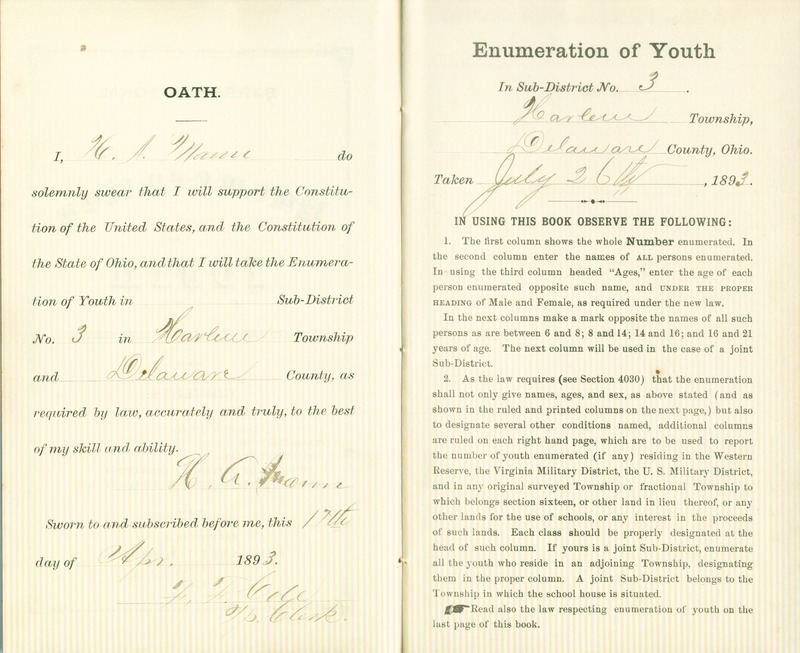 Harlem Township Enumeration of Youth Sub-District 3, July 26th, 1893 (p. 3)