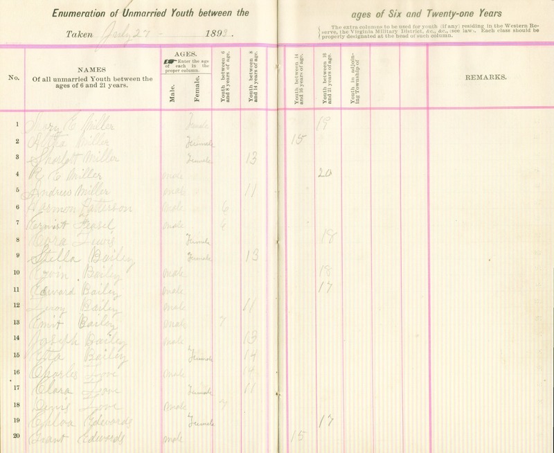 Harlem Township Enumeration of Youth Sub-District 7, July 29, 1893 (p. 4)